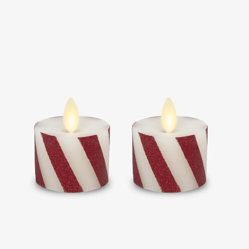 Luminara Flammenloses LED-Teelicht mit beweglicher Flamme, batteriebetrieben, Kunststoff, flammenlos, glatt, Zuckerstange, Rot, 2 Stück
