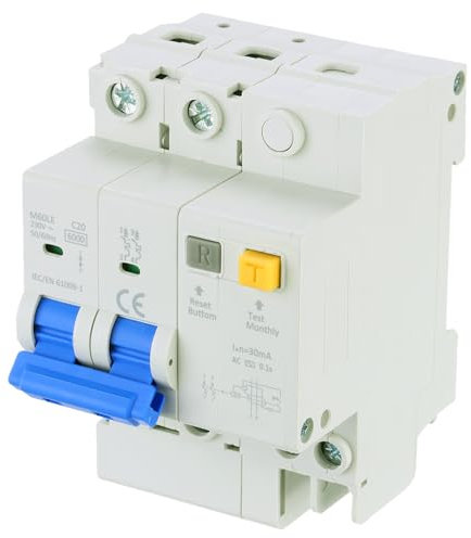 QUARKZMAN Sicherungsautomat 20A, 230V Fehlerstrom-Schutzschalter 2-polig Miniaturschutzschalter für DIN-Schiene Leitungsschutzschalter