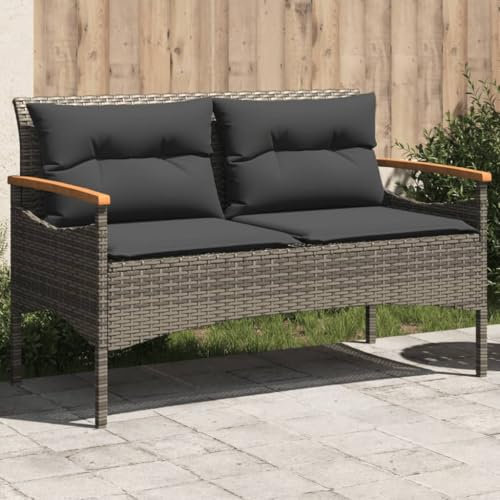 Homgoday Gartenbank mit Kissen Sitzbank Balkonbank Parkbank Ruhebank Terrassenbank Relaxbank Gartenmöbel Bänke für Garten Terrasse Balkon 116x62,5x74 cm Grau Poly Rattan