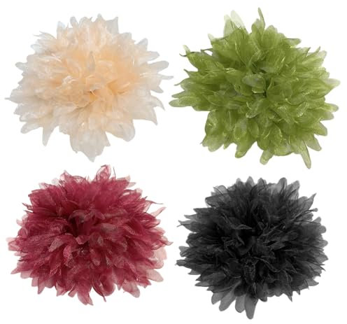 Asudaro Blumen Brosche Ansteckblume,1/4 Stück Handgefertigte große Blumenbrosche aus Stoff Große Anstecknadel aus Stoff Retro Ansteckblume für Damen, Broschenzubehör