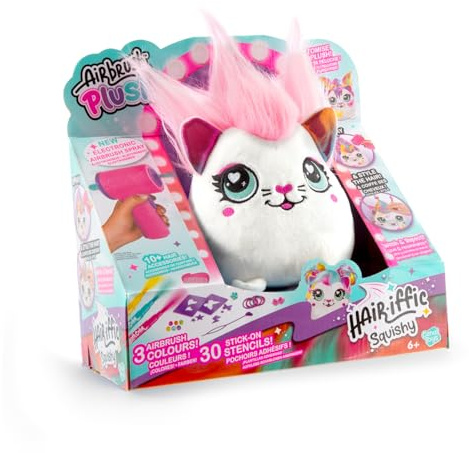 Airbrush Plysch Hair'iffic Squish Pals | Dekorera din egen plysch, tvätta och upprepa | Långt färgglatt hår för styling, vitt