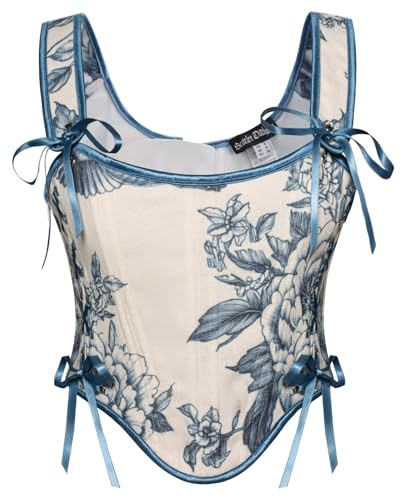 Scarlet Darkness Corset Tops for Women Renaissance Floral Overbust Boned Bustier Bodice Retro Blue Size 10