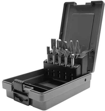 Shank Rotary Burr 10Pcs Tungsten Steel Grinding Heads Tungsten Carbide Burr Set with Storage Box, Tungsten Carbide Steel Double Cut Rotary Burrs Set for DIY Woodworking, Carving, Metal Polishing, Eng