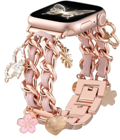 Wepro Bracelet Elégant Compatible avec Apple Watch Bracelets 40mm 38mm 41mm 42mm, Bracelet Réglable en Chaîne avec Accessoires de Remplacement de Luxe pour iWatch Series 10 9 8 7 6 5 4 3 2 1 SE