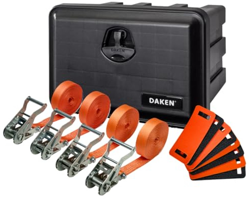 LOADCARE Ladungssicherung Set für PKW Transporter Anhängerkiste wasserdichte Deichselbox mit Zubehör 500x350x400 (Mit 4 x Zurrgurt, 8 x Kantenschoner)
