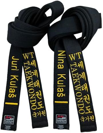 Genérico Cinturón negro de Taekwondo Kukkiwon para adultos, entrenador, nombre personalizado en coreano e inglés, bordado en fibra de poliéster, ancho de 5 cm.