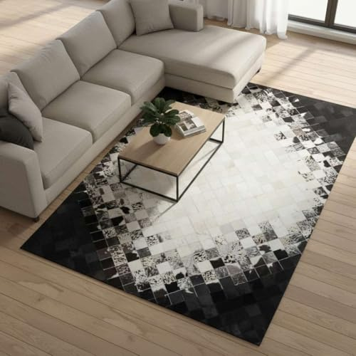 SN ALEFHOME Kuhfell Patchwork Teppich – Handgefertigter Echtleder Teppich im Rustikalen Western Bauernhaus Stil – Anti-Rutsch Moderner Akzentteppich für Wohnzimmer, (Größe: 274×366 cm / 9×12 ft)