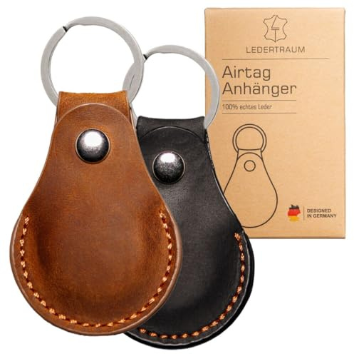 Lot de 2 porte-clés LEDERTRAUM Airtag en cuir véritable - Pendentif Airtag en cuir - Marron + noir
