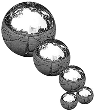 FONDOTIN 5 Stück Edelstahl Gartenkugeln Spiegelpolierte Hohle Kugeln Reflektierende Gartendekoration Kompakt Einzigartiger Effekt für Außenbereich und Indoor