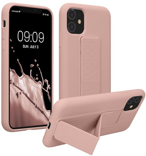 kwmobile Case for Apple iPhone 11 Case - Soft TPU Cover with Silicone Coating - With Hand Strap and Stand Function - Shockproof - Dusty Pink