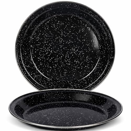 Navoys 2 Enamel Camping Plates - Black, Heat Resistant, Ideal Accessory for Camping, Picnic, Hiking, Fishing (2, Plates)