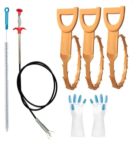 Drain snake déboucheur set avec furet deboucheur canalisation et brosse pour nettoyage cuisine salle de bain sans produit chimique