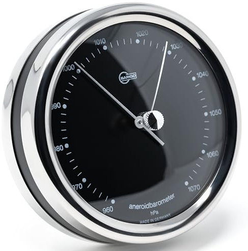 BARIGO 823 RFPO.06 ORION Schiffsbarometer 100 x 35 mm - mit Edelstahl-Gehäuse poliert - schwarzes Ziffernblatt