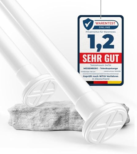MEISENBERG Teleskopstange zum Klemmen 90-160cm, Weiß, Ø25mm - Klemmstange | Werkzeuglose Montage, Rostfrei & Rutschfest - Spannstange für Fenster, Tür, Bad, Dusche, Schrank, Balkon, Trennwand