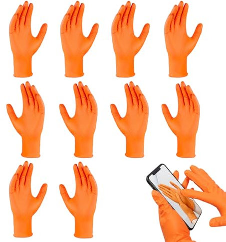 Generisch Latex Handschuhe | Orange Schwerlast Nitrilhandschuhe Mit Griffiger Oberfläche | Reißfeste Schutzhandschuhe Mit Struktur 10x Orange Für Haushalt Industrie Auto