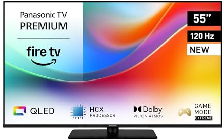 Panasonic Premium TV-55W85BEZ, Serie W85B, 55 Pollici, Smart TV QLED 4K Ultra HD, 2025, 120Hz, Fire TV, Dolby Vision e Atmos, Modalità Game Extreme, Controllo Vocale Alexa, AirPlay, Bluetooth, Nero