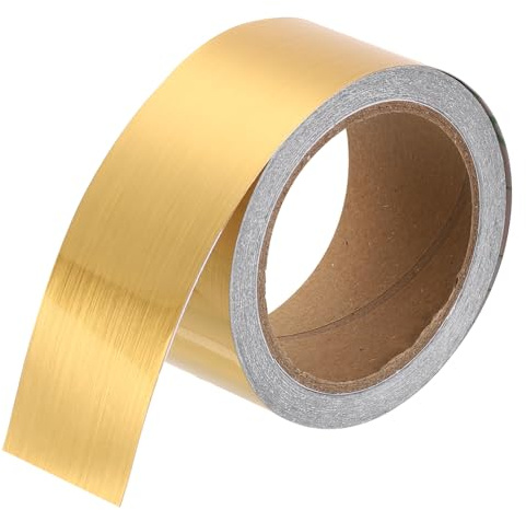 HARFINGTON Mirror Border Peel and Stick Wood Grain Tape 2 x 39ft Foil Self-Adhesive Waterproof Frame Sticker Removable Wallpaper for Bathroom Cabinet Door Photo Frame, Brushed Gold