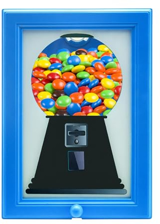 Candy Dispenser Picture Frame - Handy Candy Frame Dispenser for Wall, Interactive Gumball Machine for Home Office Hallway Decor Fast Distribution Candies Nuts Dog Cat Treats(Blue)