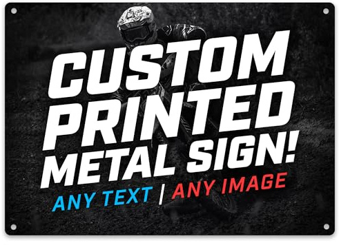 Custom Printed Metal Sign – Personalised with Any Text or Image – Indoor & Outdoor Metal Plaque for Bedroom Door, Garage, Shed – Upload Your Photo or Company Logo, One Size, White