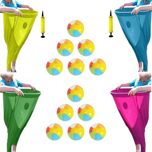 Granny Pants Yard Game, 4Pcs Granny Pants Outdoor Games, 12 Colorful Bouncy Balls & 2 Air Pump, Outdoor Tossing Games for Family Children's Mother's Father's Day Carnival Party Reunion Gathering