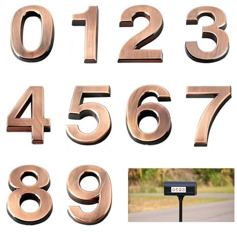 Chiffre Porte 10 Pièces Numéros de Porte de 0 à 9 Chiffre Boite aux Lettres Numero de Maison Adhesif 0 à 9 Numéro de Rue d'Adresse Design Chiffre Boite aux Lettrespour Bureau Appartements(Bronze)
