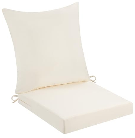 PRIMEPATIO Stuhlkissen Outdoor mit Rückenlehne 45x45x7, Beige | Wasserdichtes Gartenstuhl Polster mit Hochdichter Schaumstoff Füllung und Abnehmbarem Bezug für Balkon, Terrasse und Garten