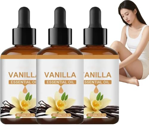 Vanille-Ätherisches Öl, Vanille-Körperöl, Ätherische Öle für die Haut, Für trockene Haut und Haarpflege, Feuchtigkeitsspendend & Nährend, Lang anhaltendes Parfum, Duft für Diffusor. (3pcs)