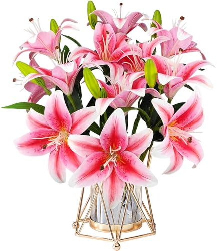 Set di 6 gigli artificiali con 12 teste di fiori completamente sbocciolati, 6 boccioli, stampa 3D, impermeabili, finti fiori di tigre artificiali, per casa, matrimonio, ufficio, feste, centrotavola