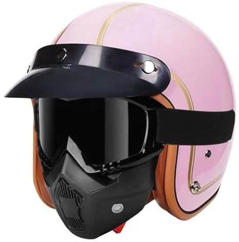 Casco Mezzo Retrò Moto Caschi Jet E Demi-Jet Vintage ECEDOT Omologato Con Occhiali Aperto Casco De Scodella Per Donna E Uomo Adulto Caschi Cromwell Fodera Rimovibile E,XL:61-62CM