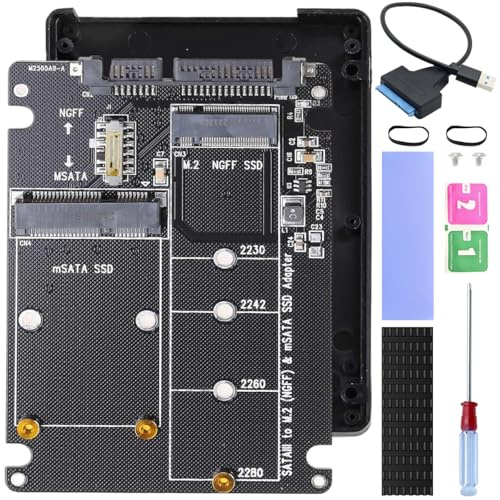 ZHUROUPU M.2 NGFF/MSATA to 2.5 inch SATA 3.0 Adapter, 2 in 1 M.2 NGFF B Key/B&M Key (2230 2242 2260 2280) & Mini SATA to SATA III Hard Disk Drive Adapter for Windows System with USB 3.0 to SATA Cable