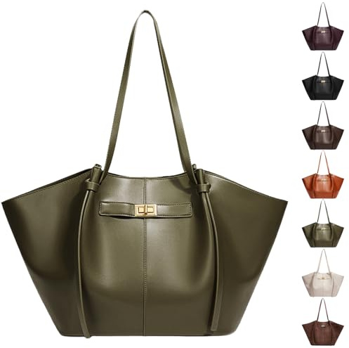 AUNGKWANG Tote Bag Damen, Shopper Tasche Damen Groß, Large Shoulder Handbag mit Abnehmbarer Schlaufe, Vintage Tasche für Arbeit Einkauf Reisen Büro