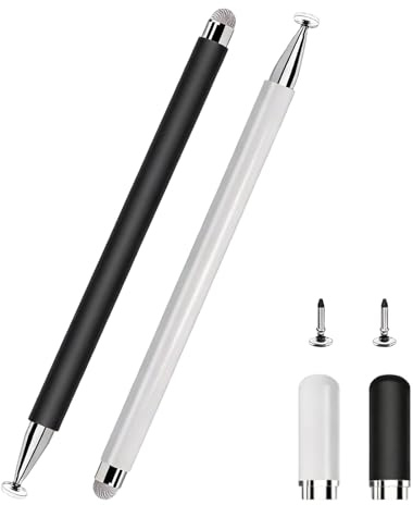 Lot de 2 stylets pour tablette avec design 2 en 1, stylet universel pour téléphone portable, écran tactile pour toutes les tablettes, compatible avec iPad, Samsung, Huawei, Android, blanc/noir