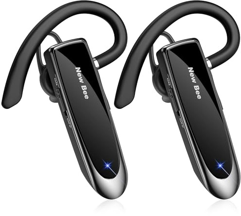 New Bee Auriculares Manos Libres Inalámbrico Negocio con Micrófono | Auricular Bluetooth para iPhone, Samsung, Huawei, Xiaomi, HTC, LG, Sony, PC 60 Días en Espera, 2pcs