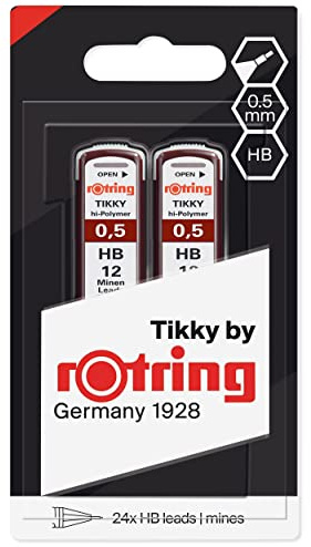 rOtring Hochpolymer-Ersatzminen für Druckbleistifte, 0,5 mm, HB, 2 x 12 Minen (24 Stück)