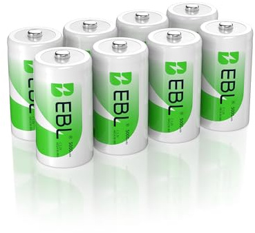 EBL Rechargeable C Batteries 5000mAh Ni-MH C Size Battery, Pack of 8