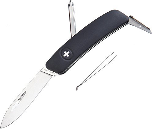 SWIZA Schweizer Messer D02, Stahl 440, Klingensperre, schwarze Anti-Rutsch-Griffschalen, 6 Funktionen, Blister