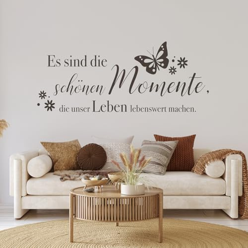 tjapalo® pkm447 Flur Wandtattoo momente Wandtattoo Wohnzimmer Sprüche Wandsticker Esszimmer Spruch es sind die schönen Momente die das Leben Wandsticker, Farbe: braun (kaffee), Größe: B90xH38cm