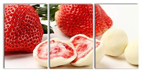 Pixxprint Erdbeeren mit Schokolade umhüllt als XXL Leinwandbild in Übergröße 240x120cm Gesamtmaß 3 teilig, Wandbild, Kunstdruck