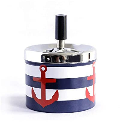 Cendrier rotatif avec couvercle poussoir en acier inoxydable pour intérieur ou extérieur Bleu marine