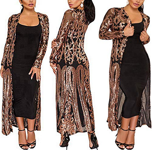 PROMLINK Sequin Cardigans Duster Sparkly Blazer Jackets Long for Women Evening, Black, 5X-Large