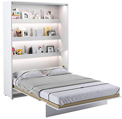 Schrankbett 140x200 LENART Wandklappbett BED CONCEPT Gästebett Vertical Bett Weiß Hochglanz