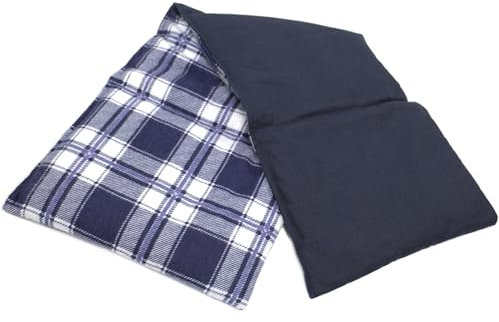 4-Kammer Bio-Dinkelkissen 20x60cm groß - Wärmekissen, Körnerkissen mit Bio-Dinkel, Flanell karo-blau