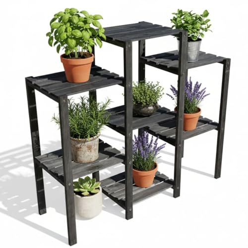 Melko Pflanzentreppe Blumenregal Blumenständer 7 Ebenen 97x31x87 cm Schwarz