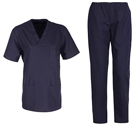DINOZAVR M3 Divisa Sanitaria Unisex Medico Infermiere con Camice e Pantalone - Blu Scuro S