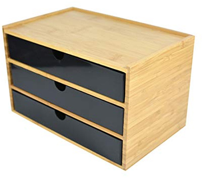 Desktop Schubladenbox Holz, Aufbewahrungsbox mit Schubladen Vintage Schmuckkästchen Holzkästchen Holzbox mit Schubfach Organizer Holz Tischkommode zur Aufbewahrung (Schwarz, 3 Stöckig)