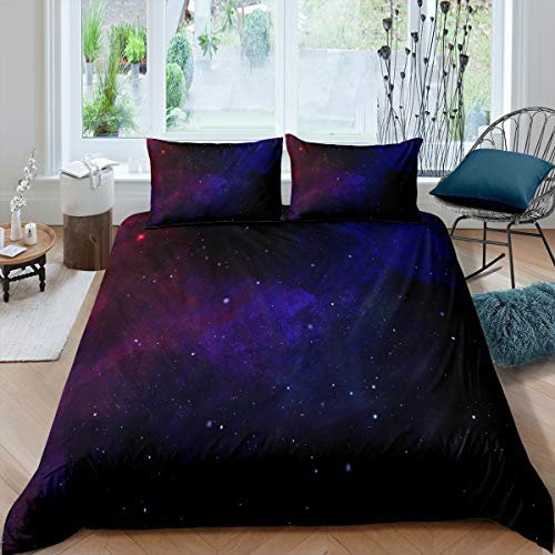 Tbrand Galaxis Betten Set Universum Nebel Bettwäsche Set 135x200cm für Kinder Jungen Mädchen Kosmos Sternenhimmel Nacht Stern Dekor Bettbezug Set Outer Stil Weich 2St