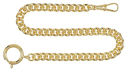 Hermann Jäckle Taschenuhrkette 3011pl Rundpanzer aus Messing vergoldet & poliert I Uhrenkette für Taschenuhr I 30cm