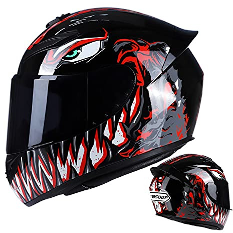 Casco Integrale Per Moto, Casco Per Moto Da Strada Per Moto Da Corsa Casco Da Moto Con Visiera Extra Colorata Caschi Per Moto Da Uomo E Da Donna Approvati DOT ECE 22.05,Venom red,M