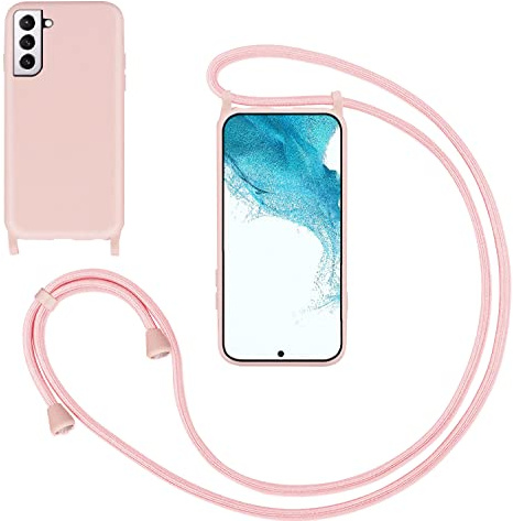 GoodcAcy Mobiltelefonkedja mobiltelefonskal för Samsung Galaxy S22 Plus, smartphone Necklace skal med band skyddshölje med kedja för att hänga halsband flytande silikon fodral för Samsung Galaxy S22 Plus, rosa