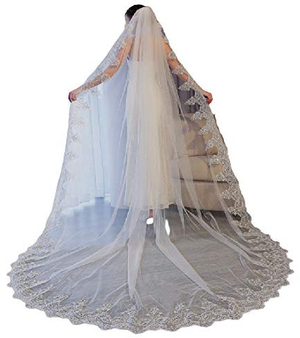 3/5 M Brautschleier 1 Tier / 2 Tier Lange Brautschleier Weiß Vintage Spitze Applikation Rand Damen Abschlussball Einfach Elegant Lässig Luxuriös Kathedrale Zubehör mit Kamm,1 tier,300cm